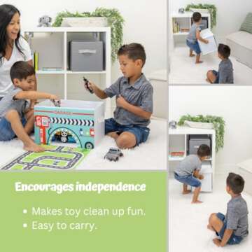 Collapsible Toy Storage Box with Car Play Mat for Kids