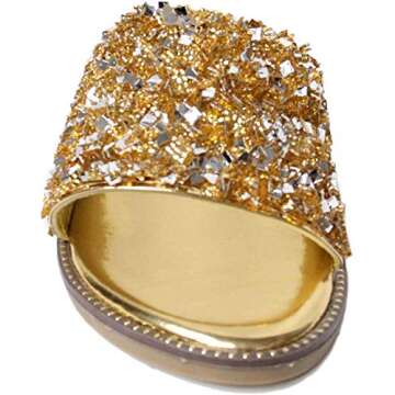 H2K Womens Glitter Bling Fancy Slide Flat Low Wedge Sparkle Sandals Shoes Dream, 5, Gold