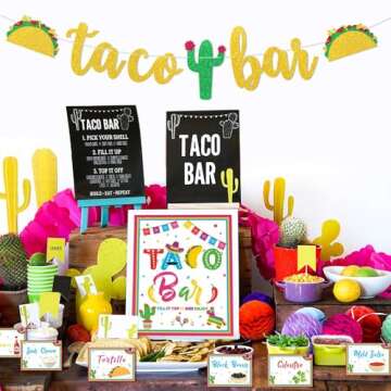 Kitticcino Taco Bar Decoration Kit - Banner Sign Tents Garland for Fiesta Mexican Cinco De Mayo Them...