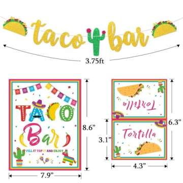 Kitticcino Taco Bar Decoration Kit - Banner Sign Tents Garland for Fiesta Mexican Cinco De Mayo Themed Party Bachelorette Bridal Shower, Housewarming