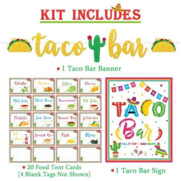 Kitticcino Taco Bar Decoration Kit - Banner Sign Tents Garland for Fiesta Mexican Cinco De Mayo Themed Party Bachelorette Bridal Shower, Housewarming