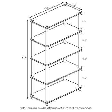Furinno Turn-N-Tube 5-Tier Multipurpose Shelf / Display Rack / Storage Shelf / Bookshelf, Round Tubes, Beech/White