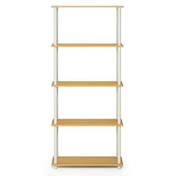 Furinno Turn-N-Tube 5-Tier Multipurpose Shelf / Display Rack / Storage Shelf / Bookshelf, Round Tubes, Beech/White