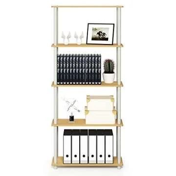 Furinno Turn-N-Tube 5-Tier Multipurpose Shelf / Display Rack / Storage Shelf / Bookshelf, Round Tubes, Beech/White