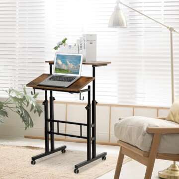 SIDUCAL Mobile Standing Desk, Portable Stand Up Desk, Small Adjustable Standing Desk Converter with ...