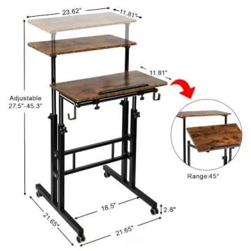 SIDUCAL Mobile Standing Desk, Portable Stand Up Desk, Small Adjustable Standing Desk Converter with Wheels Home Office Workstation, Rolling Desk Laptop Cart for Standing or Sitting, Rustic Brown