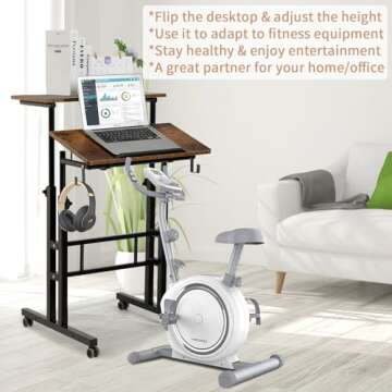 SIDUCAL Mobile Standing Desk, Portable Stand Up Desk, Small Adjustable Standing Desk Converter with Wheels Home Office Workstation, Rolling Desk Laptop Cart for Standing or Sitting, Rustic Brown