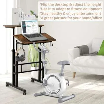 SIDUCAL Mobile Standing Desk, Portable Stand Up Desk, Small Adjustable Standing Desk Converter with Wheels Home Office Workstation, Rolling Desk Laptop Cart for Standing or Sitting, Rustic Brown