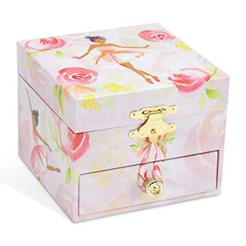 Jewelkeeper Musical Jewelry Box, Pink Rose Ballerina Design with Pullout Drawer, Swan Lake Tune