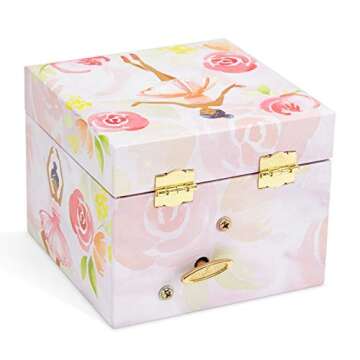 Jewelkeeper Musical Jewelry Box, Pink Rose Ballerina Design with Pullout Drawer, Swan Lake Tune