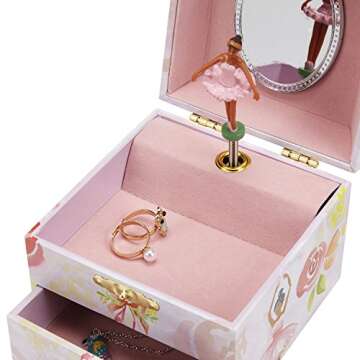 Jewelkeeper Musical Jewelry Box, Pink Rose Ballerina Design with Pullout Drawer, Swan Lake Tune