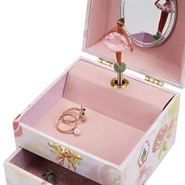 Jewelkeeper Musical Jewelry Box, Pink Rose Ballerina Design with Pullout Drawer, Swan Lake Tune