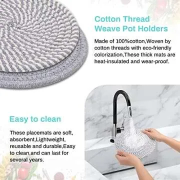 Billbotk Trivets for Hot Dishes, 6 Pieces Pot Holders for Kitchen, 100% Cotton Woven Hot Pads for Kitchen, Trivets for Kitchen Heat Resistant, 11.8 Inches and 7 Inches
