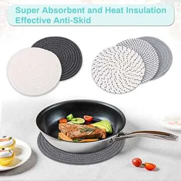 Billbotk Trivets for Hot Dishes, 6 Pieces Pot Holders for Kitchen, 100% Cotton Woven Hot Pads for Kitchen, Trivets for Kitchen Heat Resistant, 11.8 Inches and 7 Inches