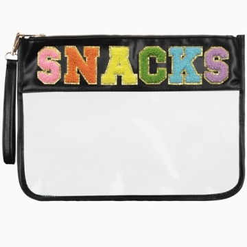 Burskit Snacks Bag Clear Chenille Varsity Letter Zipper Pouch Travel Makeup Bag Aesthetic Storage Or...