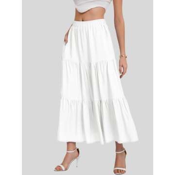Bloggerlove Women’s Summer Boho Elastic Waist A-Line Beach Flowy Swing Ruffle Hem Tiered Maxi Skir...