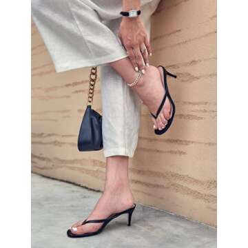 Coutgo Women's Kitten Heel Flip Flops Slip On Thong Slide Sandals Comfortable Summer Beach Shoes, Bl...