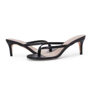 Coutgo Women's Kitten Heel Flip Flops Slip On Thong Slide Sandals Comfortable Summer Beach Shoes, Black, Size 9