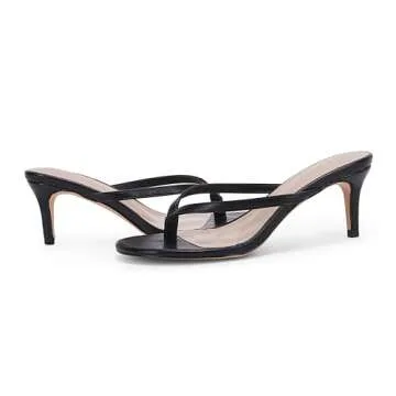 Coutgo Women's Kitten Heel Flip Flops Slip On Thong Slide Sandals Comfortable Summer Beach Shoes, Black, Size 9