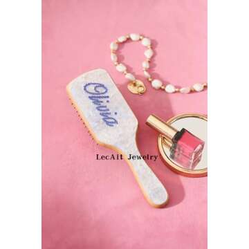 Custom Rhinestone Hair Brush for Women | Personalized Bamboo Brush