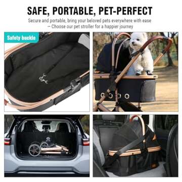 EchoSmile 4 in 1 Pet Stroller, Folding Lightweight Cat & Dog Stroller with Detachable Carrier, NO-Zip 180° Reversible Canopy, All Terrain 4-Wheel,45 lbs Capacity for Small to Medium Dogs