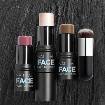 NewBang 3 Pcs Cream Blush Contour Highlighter Stick for Cheeks Eyes Lips Lightweight Dewy Finish Blush Stick Waterproof Long Lasting Contour Stick Trio Wand Face Makeup Set for Girls and Women (2+5+6)