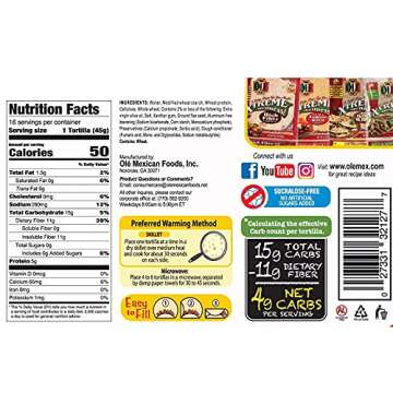 Ole Mexican Foods Xtreme Wellness High Fiber Low Carb Keto Friendly - 16 Tortilla Wraps (Pack of 2) 32 Total Wraps