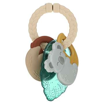 Itzy Ritzy Teething Keys Baby Teether Toy - Features a Braided Texture Ring & Keys, Includes a Water-Filled Leaf-Shaped Teether & Silicone Sloth & Koala Teething Toys, Ideal for Ages 3 Months & Up