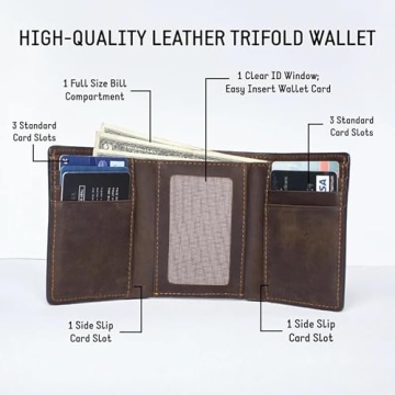 Engraved Leather Trifold Wallet - Perfect Gift for Men