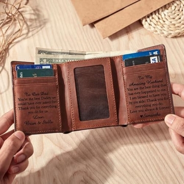 Engraved Leather Trifold Wallet - Perfect Gift for Men