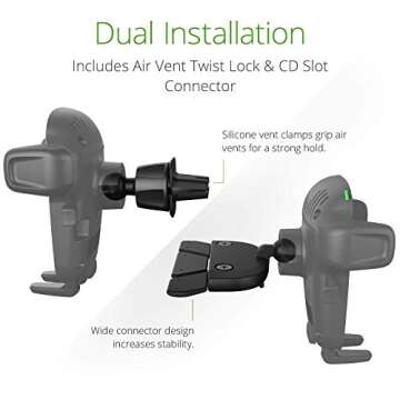 iOttie Car Charger Easy One Touch Wireless 2 Qi Charging CD Slot + Air Vent Combo Phone Mount for iPhone, Samsung Galaxy, Huawei, LG, Smartphones, Black