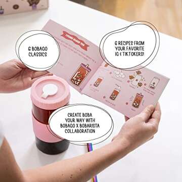 BobaGO Reusable Boba Cup with Straw, Bubble Tea Cup with Recipe Book, Reusable Boba Cups with Lids, Boba Tumbler, Boba Tea Cup and Boba Jar, Bubble Tea Gift Set with Cup 17 ounce… (Pink Blossom, 20oz)