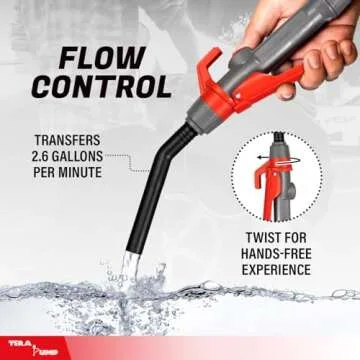 TERA PUMP Fuel Transfer Pump w/Quick Flow Control Nozzle & Telescopic Tube - 3X Powerful D Battery Powered, 39" Vinyl Discharge Hose, Portable Battery Pump For Gas, Diesel, Water (2.6 GPM)