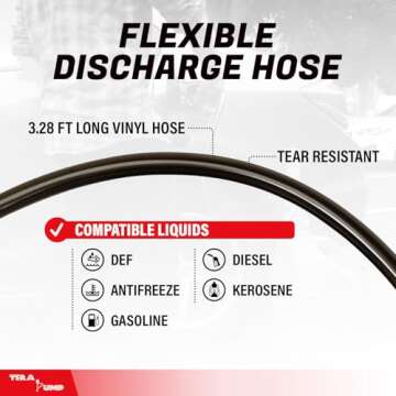 TERA PUMP Fuel Transfer Pump w/Quick Flow Control Nozzle & Telescopic Tube - 3X Powerful D Battery Powered, 39" Vinyl Discharge Hose, Portable Battery Pump For Gas, Diesel, Water (2.6 GPM)