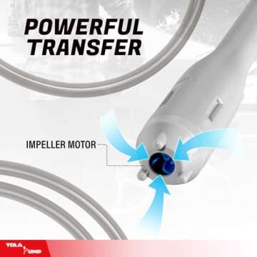 TERA PUMP Fuel Transfer Pump w/Quick Flow Control Nozzle & Telescopic Tube - 3X Powerful D Battery Powered, 39" Vinyl Discharge Hose, Portable Battery Pump For Gas, Diesel, Water (2.6 GPM)