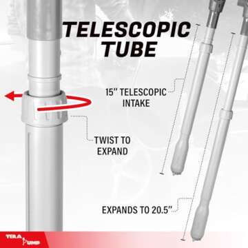 TERA PUMP Fuel Transfer Pump w/Quick Flow Control Nozzle & Telescopic Tube - 3X Powerful D Battery Powered, 39" Vinyl Discharge Hose, Portable Battery Pump For Gas, Diesel, Water (2.6 GPM)