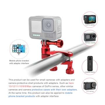 Forevercam Bike Handlebar Mount for Gopro Hero 13/12/11/10/9/8/Insta360/AKASO/DJI Osmo Aluminum Bike/Motorcycle Mount 360°Rotation and Lock Any Direction（Red）