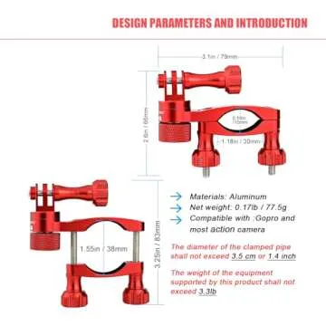 Forevercam Bike Handlebar Mount for Gopro Hero 13/12/11/10/9/8/Insta360/AKASO/DJI Osmo Aluminum Bike/Motorcycle Mount 360°Rotation and Lock Any Direction（Red）