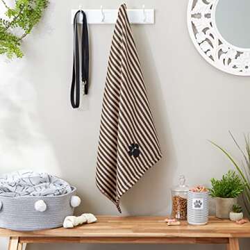 Bone Dry Pet Grooming Towel Collection Absorbent Microfiber X-Large, 41x23.5", Striped Brown