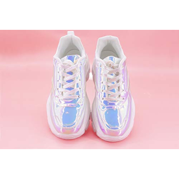 LUCKY STEP Women 90S Chunky Platform Reflective Sneakers