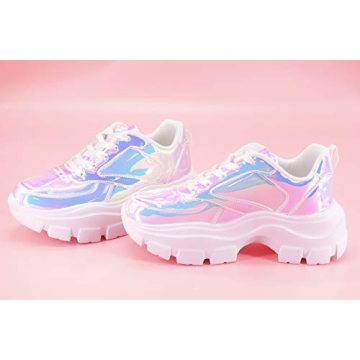 LUCKY STEP Women 90S Chunky Platform Reflective Sneakers