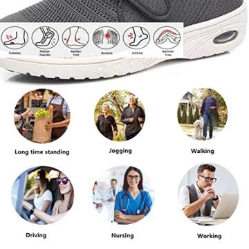 ZGDG Diabetic Shoes, Wide Width Adjustable Swollen Feet Walking Shoes for Women Edema Bunions Arthritis Plantar Fasciitis Hammertoe, Outdoor Indoor Non-Slip Sneakers Black