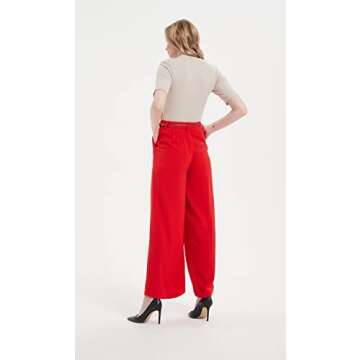 Tronjori Women High Waist Casual Wide Leg Long Palazzo Pants Trousers Regular Size(XS,Fiery Red Shor...