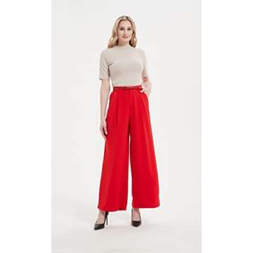 Tronjori Women High Waist Casual Wide Leg Long Palazzo Pants Trousers Regular Size(XS,Fiery Red Short)