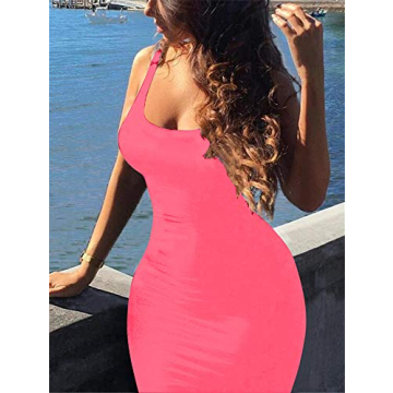 GOBLES Women's Fluo Pink Casual Summer Mini Dress