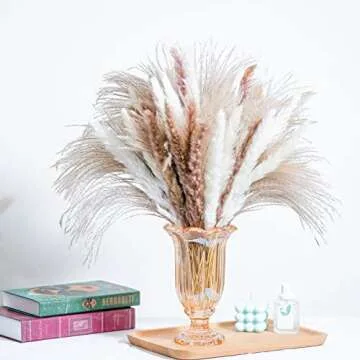 85PCS Pampas Grass Decor Natural Dried Flower Bouquet with Reed Bunny Tails Fluffy Boho Decoration for Home Wedding DIY Arrangement 17.5"