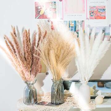 85PCS Pampas Grass Decor Natural Dried Flower Bouquet with Reed Bunny Tails Fluffy Boho Decoration for Home Wedding DIY Arrangement 17.5"