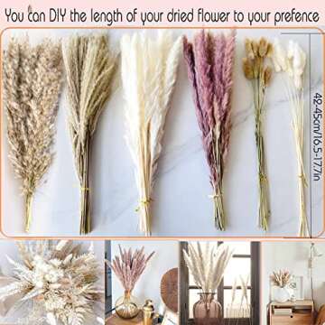 85PCS Pampas Grass Decor Natural Dried Flower Bouquet with Reed Bunny Tails Fluffy Boho Decoration for Home Wedding DIY Arrangement 17.5"