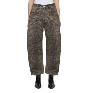 Stylish Mid Rise Leopard Print Barrel Jeans for Women