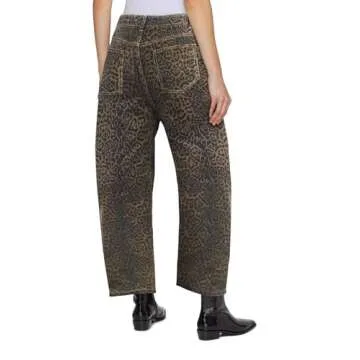 Stylish Mid Rise Leopard Print Barrel Jeans for Women
